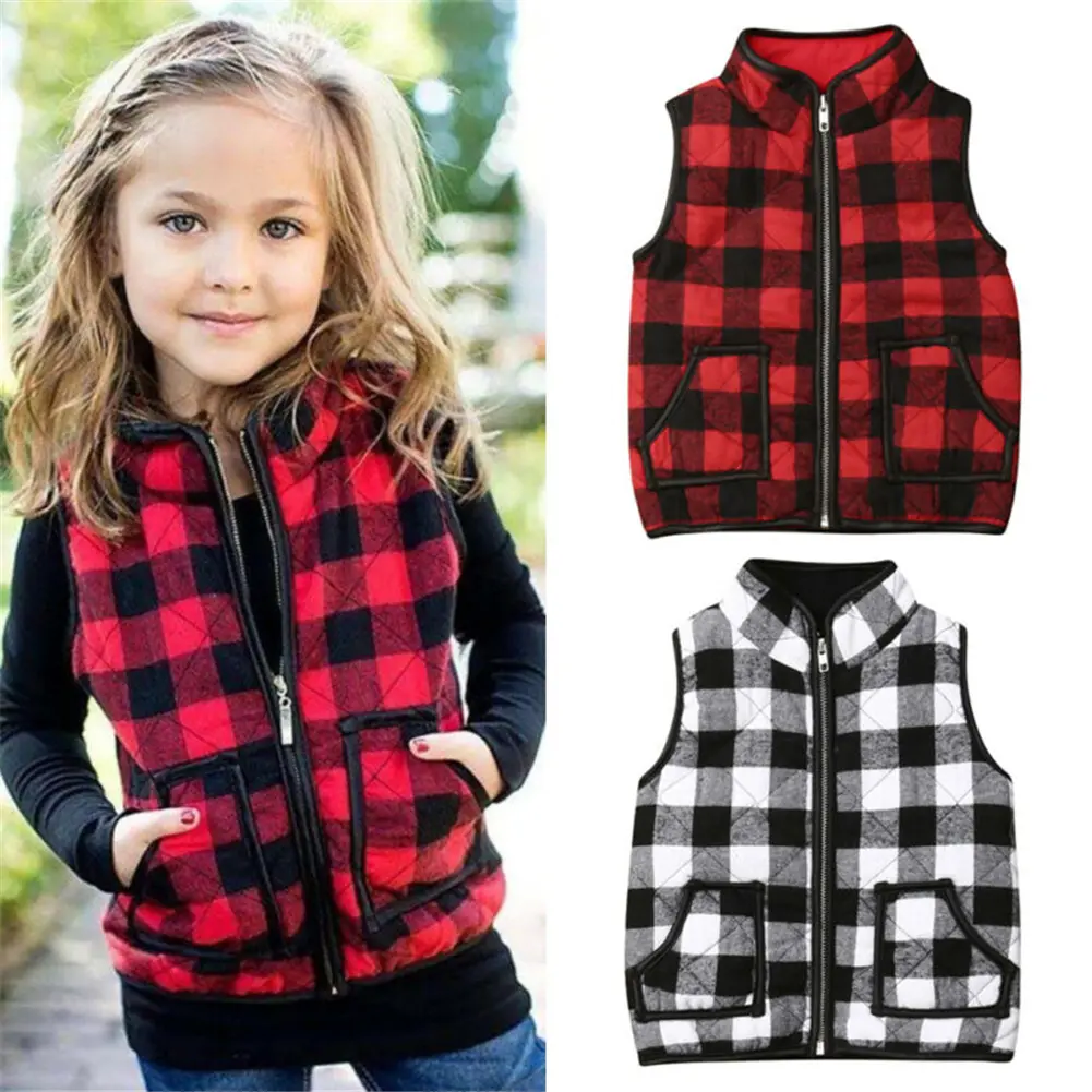 REDWOON Toddler Baby Girls Winter Warm Vest Clothes Buffalo Plaid Jacket Kids Puffer Quilted Gilet Coat