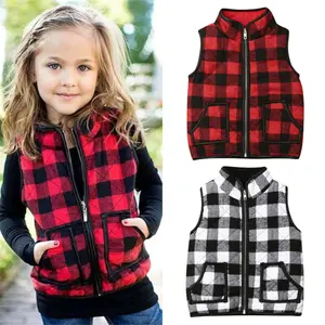 REDWOON Toddler Baby Girls Winter Warm Vest Clothes Buffalo Plaid Jacket Kids Puffer Quilted Gilet Coat