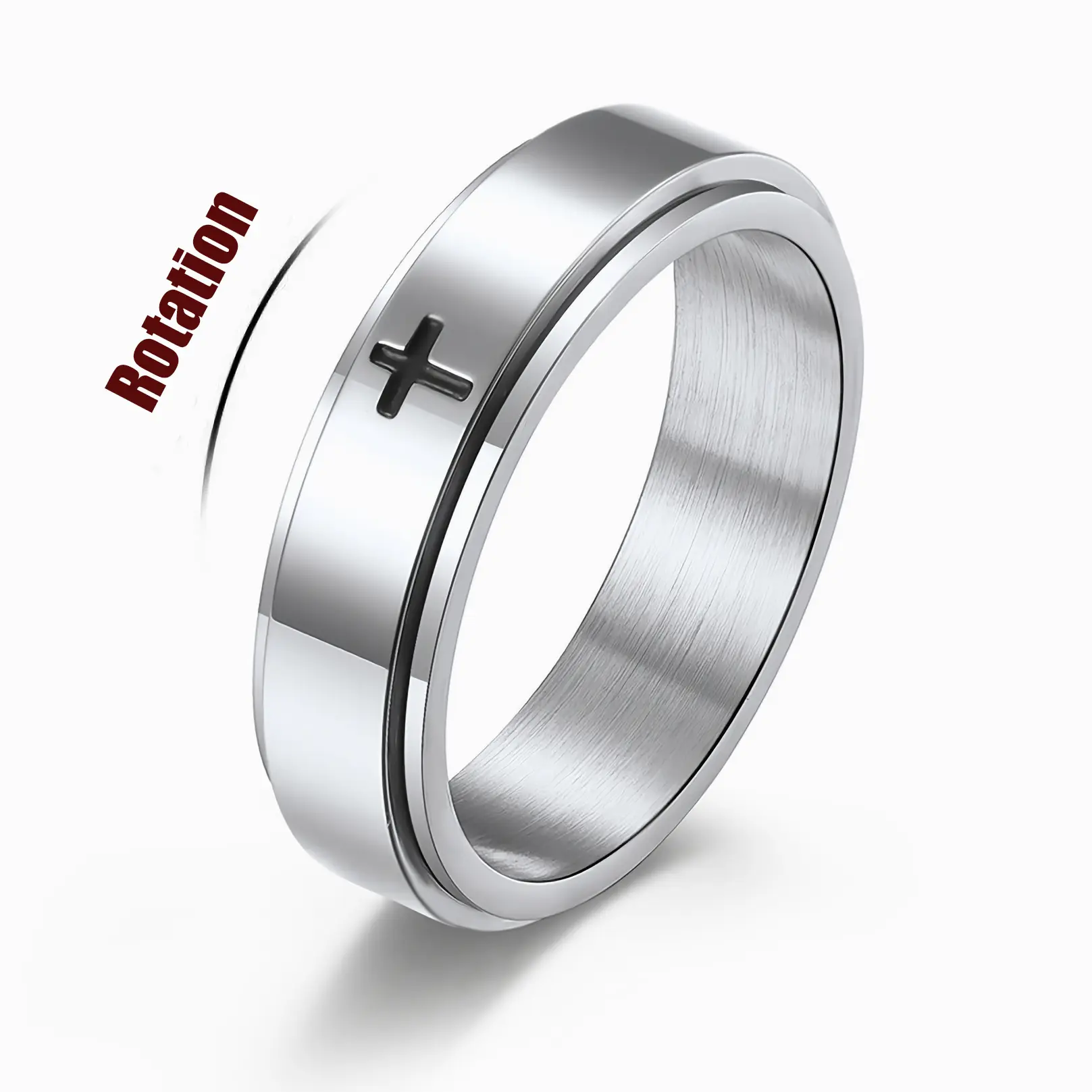 Cross Fidget Spinner Ring for Anxiety Relief, Unisex Titanium Stainless Steel Fashion Band for Stress Relief, Fashion Ring, Anxiety Relief Rings