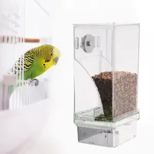 Automatic Bird Cage Feeder, Acrylic Easy Clean Large Capacity Splash-Proof Food Box, Suitable for Small to Medium Birds, Durable Parrot Feeding Dispenser, Bird Supplies