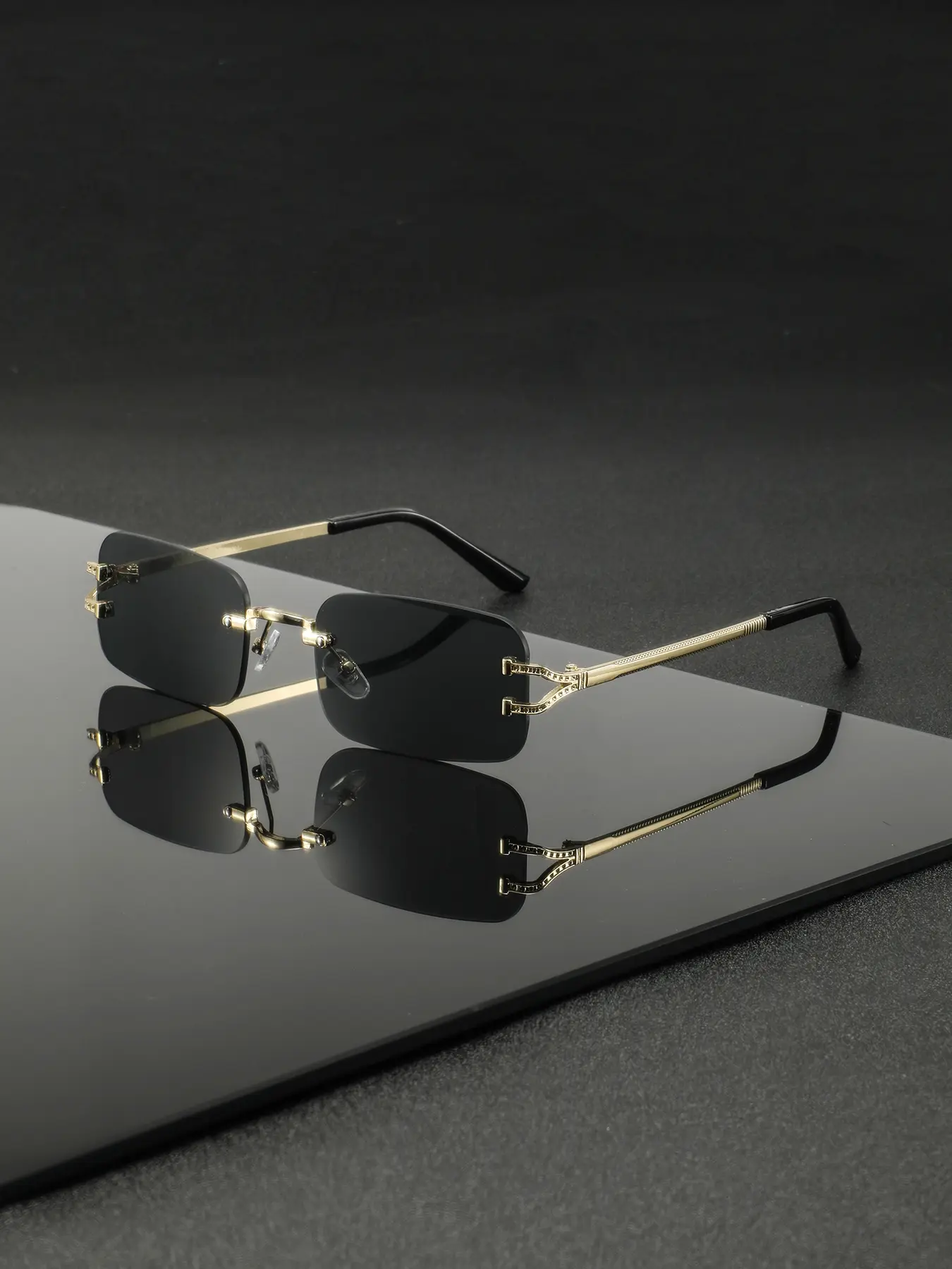 Men's Rectangular Sunglasses Frameless Y-Leg Glasses, Classic Vintage Style, Metal Frame PC Lens, Fashion Casual Eyewear for Streetwear Parties, Classic Shades, Stylish Shades