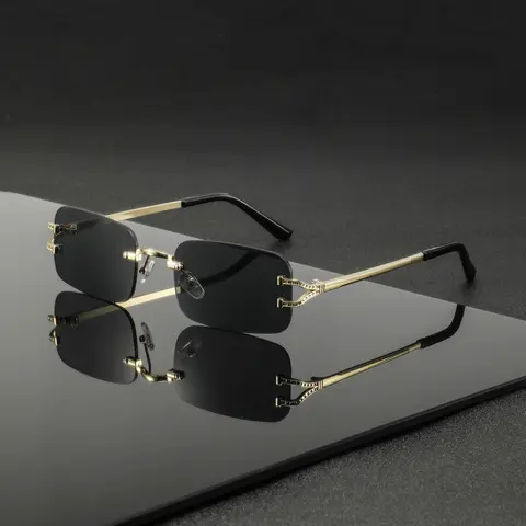 Men's Rectangular Sunglasses Frameless Y-Leg Glasses, Classic Vintage Style, Metal Frame PC Lens, Fashion Casual Eyewear for Streetwear Parties, Classic Shades, Stylish Shades