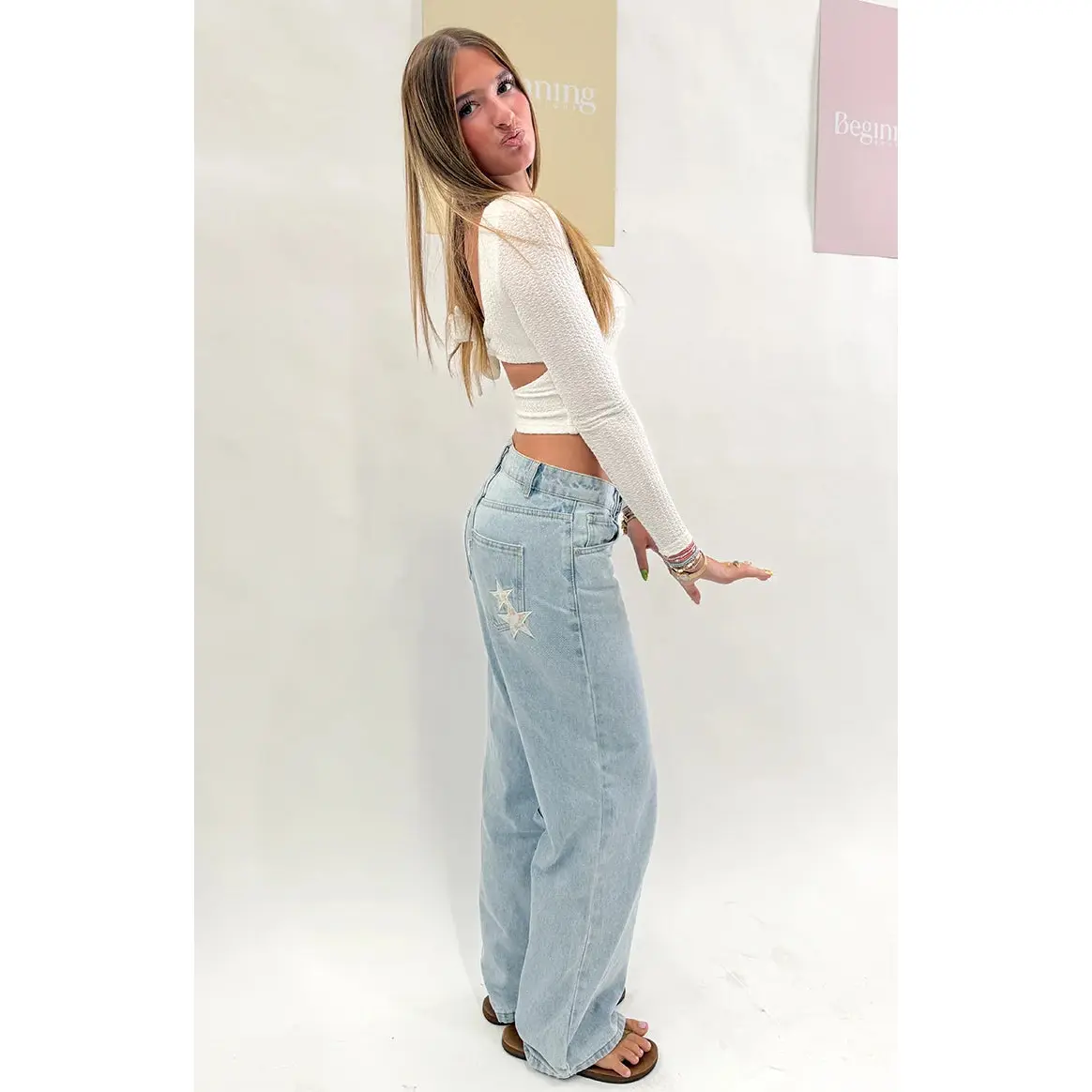 Charli Light Wash Low Waist Baggy Leg Jeans