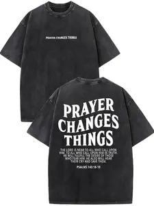230g, washed cotton prayer to change everything vintage washed high quality cotton pattern T-shirt Men's T-shirt Old summer clothing off rotator sleeves round neck top short sleeves men  clothing