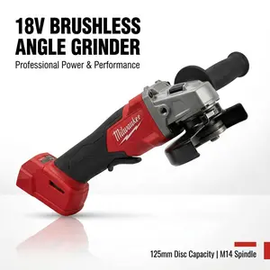 Milwaukee M18 Series 18V 125mm Brushless Cordless Angle Grinding Tool - M14 Spindle, Variable RPM, Compact Body, Professional Cordless Angle Grinding Tools for Steel Processing, Jobsite Use,summervibes