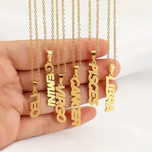 12 Constellation Letter Necklace, Fashionable and Elegant Stainless Steel Pendant Women's Necklace, Daily Leisure Jewelry, Suitable for Vacation and Party, Daily