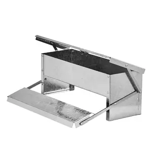 Treadle Chicken Feeder Rodent Proof No Waste Large Capacity Galvanized Steel Automatic Poultry Feeder with Weatherproof Lid for Chickens Ducks Silver