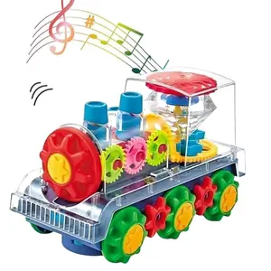 Light Up Transparent Gear Train Engine Toy for Toddlers, Bump and Go Electric Crawling Toy with Cool Light & Music, Educational Birthday Gift for Baby Boys Girls