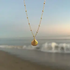 14k gold filled seashell necklace, beach lover necklace, dainty shell necklace