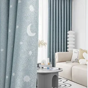 1pc Star Moon Jacquard Blackout Curtain, Minimalist Style Drapes for Living Room Bedroom Kids Room, Sun Blocking Heat Insulation Window Covering