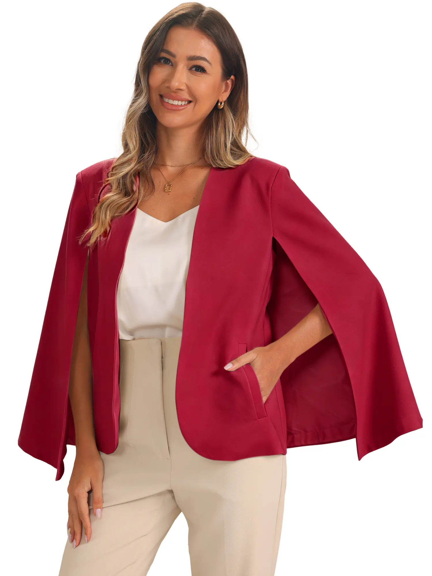 INSPIRE CHIC Cape Sleeve Blazer Business Work Open Front Casual Jacket Coat