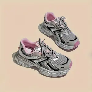 Women'S Silvery Platform Sneakers, Breathable Mesh Lace-Up Low Top Casual Athletic Shoes, All-Season Comfort with PVC Sole and EVA Insolepeng  peng