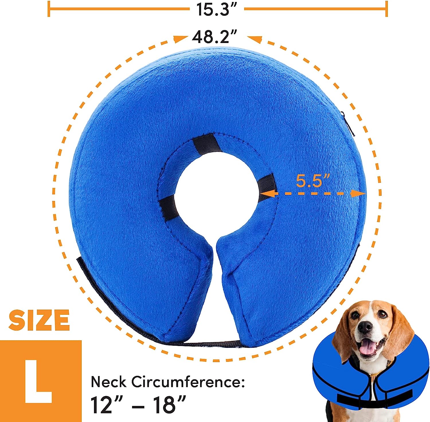 Protective Inflatable Collar for Dogs and Cats - Soft Pet Recovery Collar (Large, Blue)