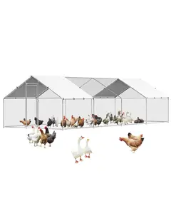 VEVOR Metal Chicken Coop, 9.8x26.2x6.5 ft Large Walk-in Chicken Runs with Cover, Spire Roof Hen House Enclosure with Security Lock, Outdoor Duck Rabbit Cage Poultry Pen for Backyard, Farm, Yard