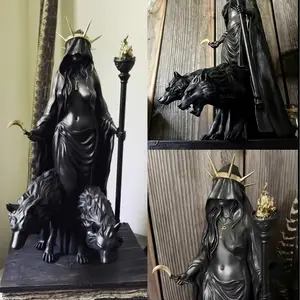 Gothic Hecate Statue, Dark Goddess Holding Torch, Witch Sculpture, Witchcraft, Halloween Decor, Mystical Altar, Religious Decoration, Resin Figurine Home Ornament