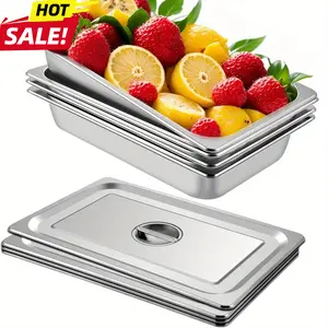 4-piece set of 20.9 x 12.8 x 3.9 inch full-size 3.43-gallon deep steam table tray - stainless steel, anti clogging food container, suitable for restaurants and dining rooms, including oven trays