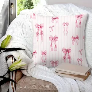 Girlishness Pink Bow Print Throw Pillow with Insert, 45cm Square Cuddle Pillow Zipper Closure, Pink White Vertical Stripes and Bow Patterns, Soft Bedroom & Sofa Decor Cushion, Cute Minimalist Style Home Decor