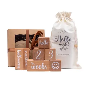 6pcs/1Set Baby Month Milestone Card Beech Block