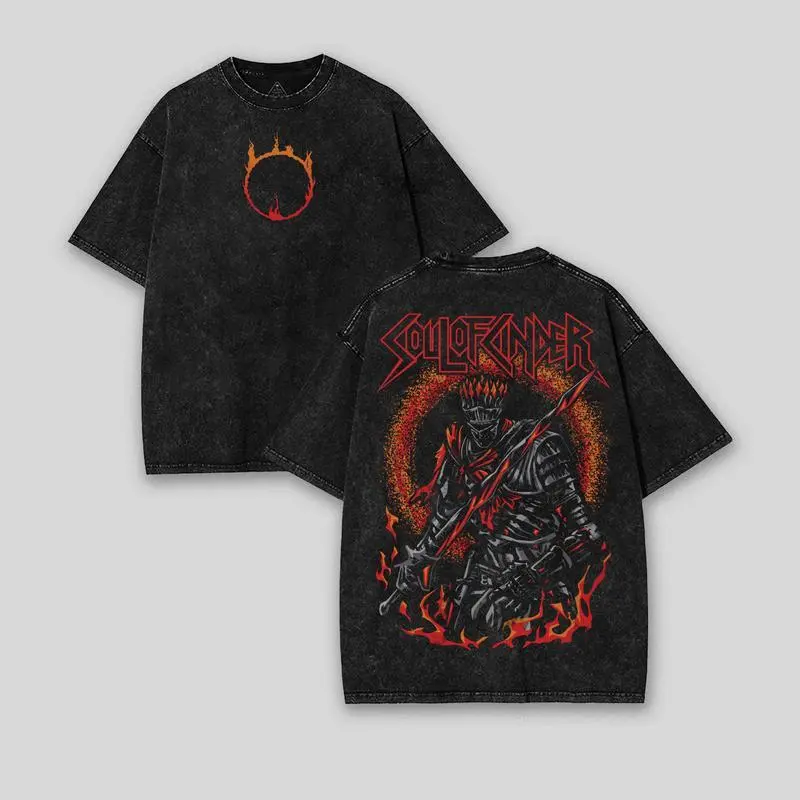 Vintage Distressed Souls of Cinder Graphic Tee for Men, Casual Shortsleeve Streetwear and Festive Gamer Gift, T-Shirt, Menswear, Tops, Round Neck, Retro Vintage Look