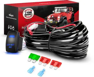 Nilight  LED Light Bar Wiring Harness Kit 12AWG Heavy Duty 12V 5Pin Rocker Switch Laser On off Waterproof Switch Power Relay Blade Fuse-1 Lead Black Lighting Outdoor  dealsforyoudays