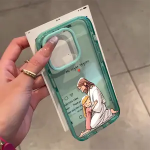 Jesus Sacred Embraces Religion Fashion Two tone TPU Full Coverage Phone Case Suitable for iPhone 17 16 15 14 13 12 11 Plus Pro Max, Makes a great gift for friends or family.