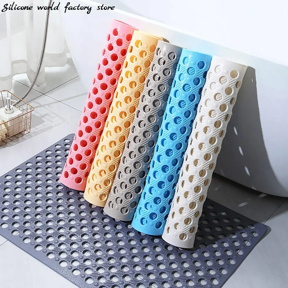 Silicone World Anti-skid Bathroom Mats Shower with Porous Water Leakage Bathtub Mat Suction Cup with Drain Hole Carpet Floor Mat