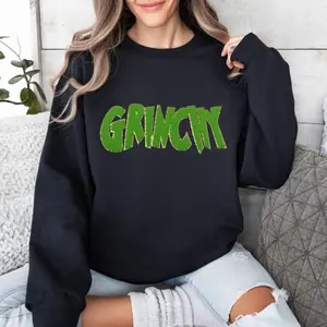 Grinchy Chenille Patch Christmas Gildan Sweatshirt