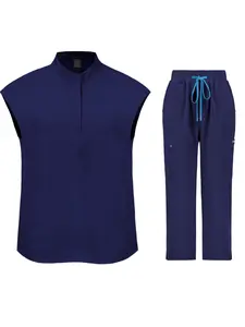 Two Piece Set of Health Check Men's Staff Uniform Fashionable Pocket Frosted Set Pharmacy Beauty Laboratory Top Pants Hospital Work Uniform