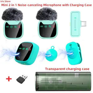 Purple Plug Lavalier Microphone Wireless Portable With Charging Case USB LED Display Noise Cancellation For Smartphone Interview Podcast Vlog Recording