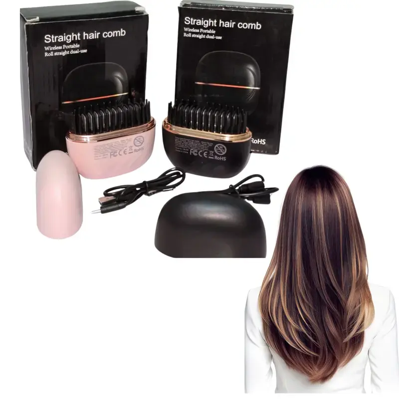 Quorantix Mini Cordless Hair Straightner, 3 in 1 Upgraded ionic Smooth Hair Brush, Fast Heating Hot Hair Straightener Brush,3 Speed Temperature Control, Perfect Gift for Women home & Travel Use Adjustable and lightweight