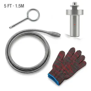 Drill-powered drain auger with a 9.5 mm hex shaft drive, seamless continuous steel cable, available in lengths of 3.3 ft / 5 ft / 6.5 ft / 11.5 ft / 25 ft / 36 ft; plumbing snake for bathroom sink, toilet, kitchen drain, shower, tub, floor drain, and main