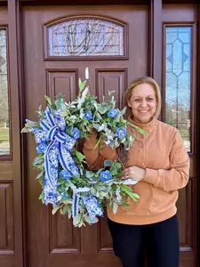 Spring Floral Grapevine Door Wreath, Lambs Ear and Rose Wreath, Spring Summer Door Decor, Farmhouse Welcome Wreath for Outdoor Porch