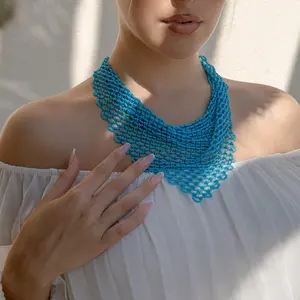 Azore - Native Beaded Choker in Spring-Inspired Blue - Handmade by Huichol Artisans - Mother Sierra