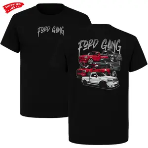 [Graphic T-Shirt] 100% Cotton - Ford Gang T-Shirt, Multi Ford Truck Graphic Design in Red and White, Performance Pickup Style Shirt for Ford Enthusiasts and Truck Lovers