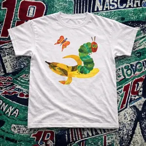Cute Caterpillar Banana Graphic Baby Tee – Y2K Vintage Cartoon Aesthetic Top