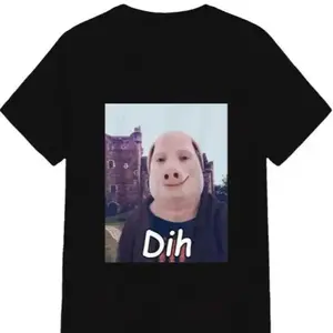 Dih Pig Mask Meme Retro Black Short Sleeve Unisex Tee Funny Viral Graphic Casual Streetwear for Comedy and Meme Fans Unique Quirky Internet Culture Fashion