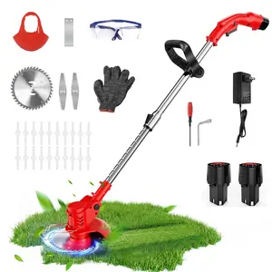 Cordless String Trimmer with 23 Multipul  Blades, 3 in 1 Portable Electric Brushless Weed Wacker, 6-inch Lawn Mover & Edger Lawn Tool with 2 Battery, Adjustable Rod Powered Grass Trimmer Brush Cutter for Lawn Mower Care Yard Garden Shrub Trimming