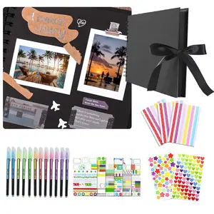 1Set 80 Pages Black Kraft Paper DIY Handmade Album Scrapbook, 11x8 Inches Large Scrapbook Photo Album with DIY Accessories Kit for Anniversary Wedding Graduation Travel Love Memory