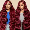 【30 Inch Only $119】99J Burgundy/Highlight/Natural Black Lace Front Wigs Human Hair 13x6 HD Transparent Body Wave Lace Front Wigs Pre Plucked 99j Burgundy Red Wine Glueless Human Hair Wigs for Women