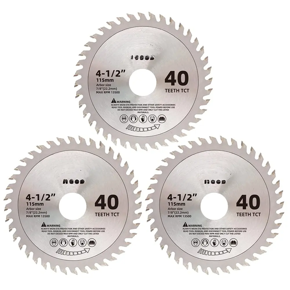 3Pack 4-1/2-Inch 40T TCT Circular   with 7/8-Inch Arbor, Carbide Tipped  General Purpose Hard & Soft     for Angle