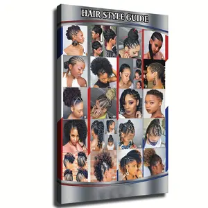 1 Piece Wooden Frame Hair Salon Poster African Hair Braid Art Poster Poster Canvas Wall Art Modern Home Bedroom Office Aesthetic Decoration - Stretched and Framed Ready To Hang - Framed Gift Christmas