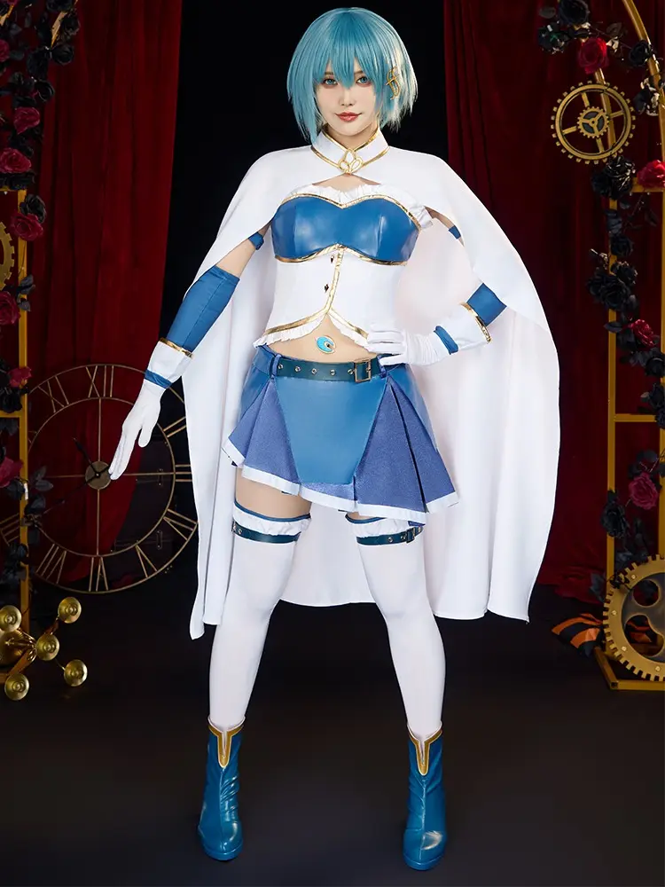 Officially Licensed Puella Magi Madoka Magica Miki Sayaka Costume Cosplay Battle Dress Set