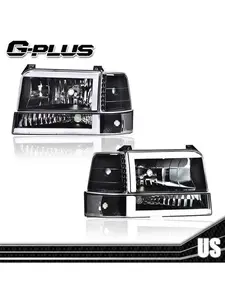 Fit For 92-96 Ford F150-F350 Dual LED DRL Black/Clear Headlights Bumper Lamps