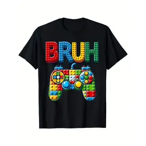 BRUH Gaming Graphic T-Shirt Colorful Block Style Design with Video Game Controller - Fun and Playful Casual Tee for Young Gamers - Perfect for Summer Outings and Everyday Wear