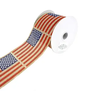 American Tribute Wired Edge Faux Linen Ribbon, Natural, 2-1/2-Inch, 10-Yard