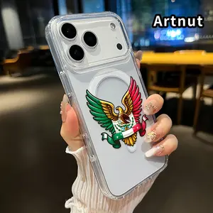 Transparent Phone Case for iPhone 17 Pro Max 16 Plus 15 14 13 12 11 Air E Mexican Eagle Emblem Strong Magnetic Attraction Acrylic Back Soft Edges Full Coverage Back Cover for boy girl
