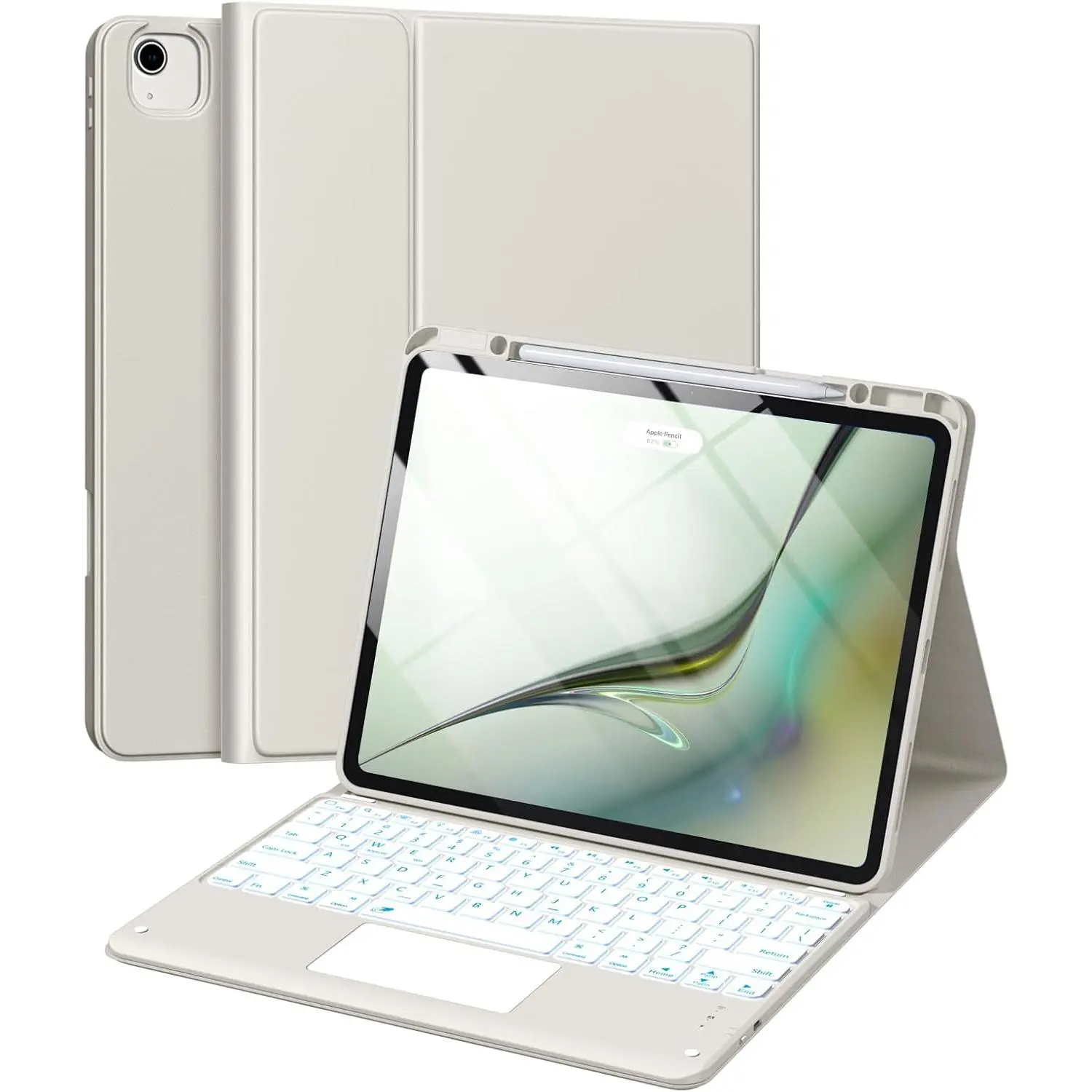 Tablet Keyboard Case with Accessories for iPad Air 13 in M4/M3/M2 & Pro 12.9 in (6th/5th/4th/3rd Gen) - Rechargeable, Adjustable Bluetooth, Multi-Trackpad, 7-Color Backlit, Detachable Folio Cover (Starlight-Gray), Port, Work, Modern