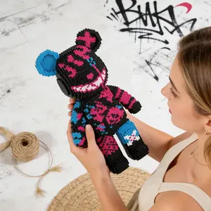 Rosa Starry Night Bear 3D Puzzle Building Block Ornament, Home Office Bookshelf Decor, Party Decoration, Ideal Gift for Holidays