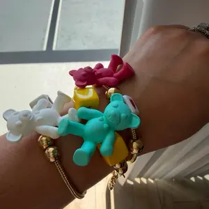 Cute Teddy Bear Charm Bracelet, Trendy Colorful Aesthetic Jewelry