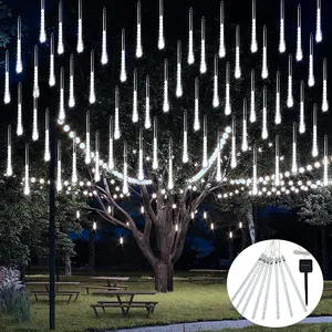 30cm solar-powered meteor shower light, 288 LED warm white meteor Christmas light, solar-powered and waterproof, suitable for outdoor tree decoration, street and park decoration (solar model).